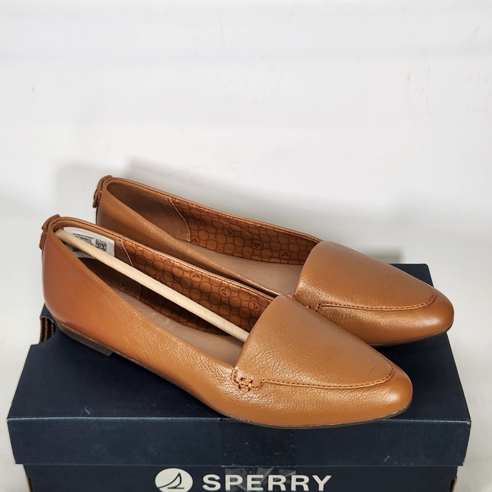 Sperry Piper Ballet Flat Womens Size 8 Bronzer Tan Leather Pointed Toe Slip On - Picture 2 of 6